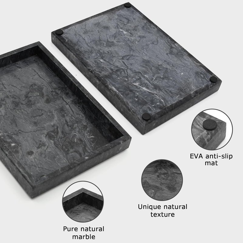 MULWR Marble Bathroom Tray,Pure Natural Vanity Tray,Marble Trays for Kitchen Counter Non-Ceramic/Non-Resin,Stone Tray 12 x 8 inch (Black) ﻿ - Image 2